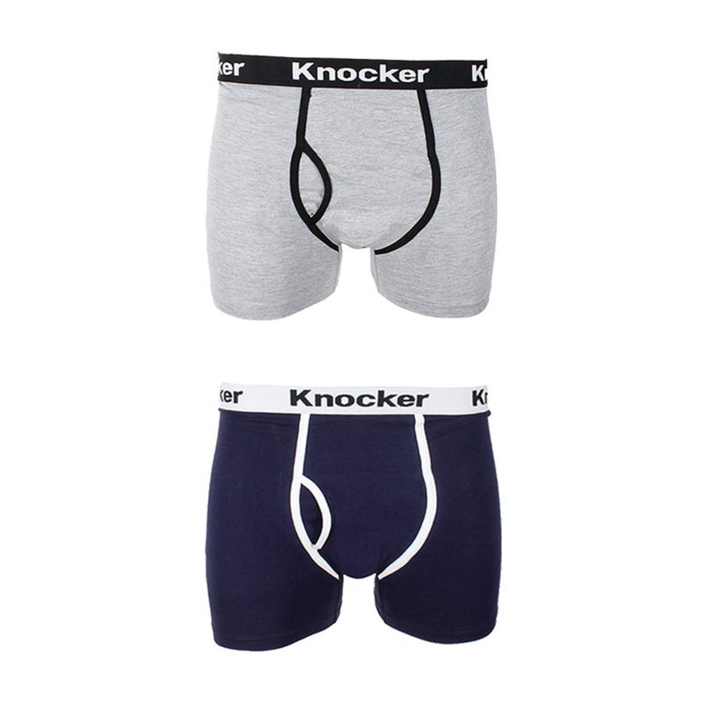 Knockers Men's 2 Pack Cotton Spandex Boxer Briefs Navy Grey
